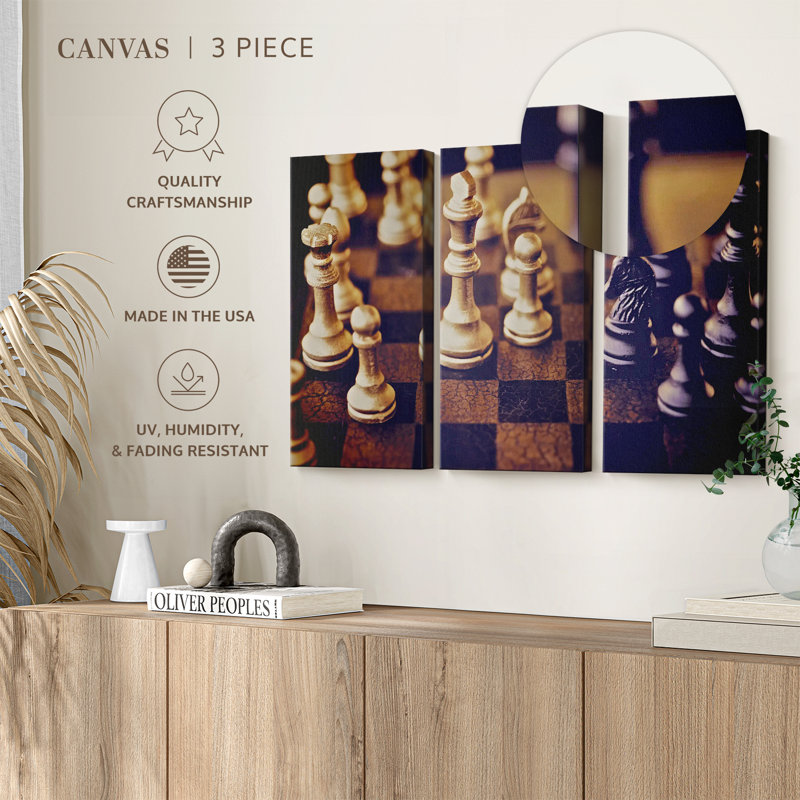 Rustic Brown and Orange 3-Piece Chess Canvas Print