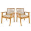 Ensemble de 2 chaises de salle à manger d'extérieur, structure en bois au fini teck et corde brune, style cour naturelle, capacité de 400 lb