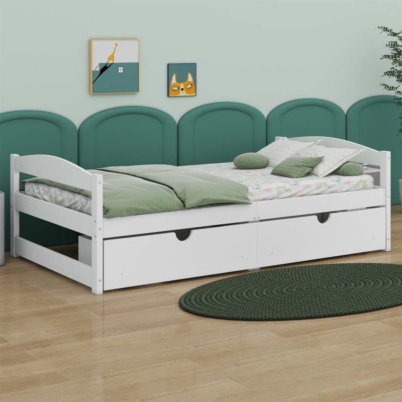 Lit plateforme avec deux tiroirs, Blanc