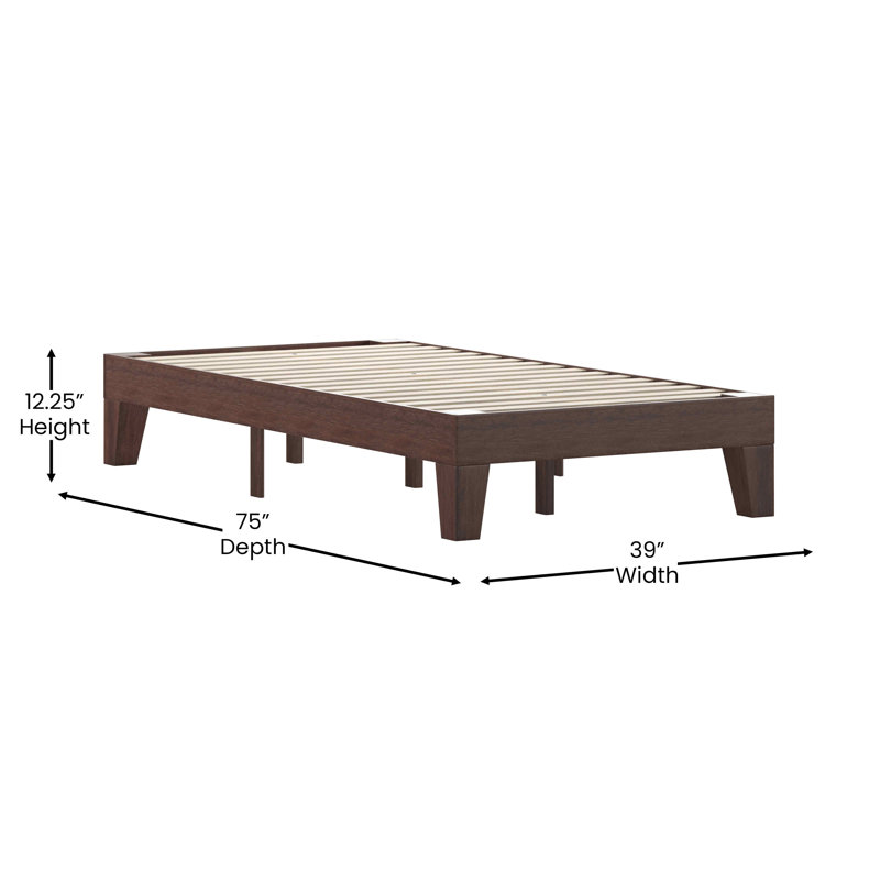 Platform Bed with Wooden Support Slats, No Box Spring Required, Twin, Walnut