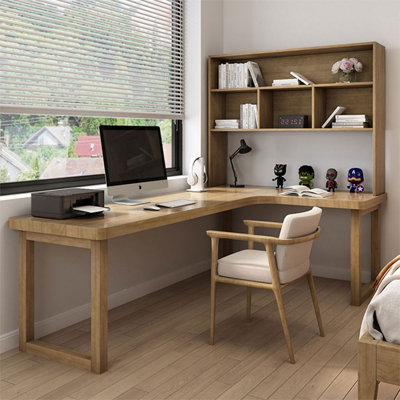 Bureau de direction en L en bois massif Burlywood