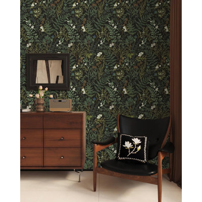 Dark Green Fern Botanical Self-Adhesive Vinyl Shelf Liner, 17.5X117 Inches - Removable, Waterproof Drawer And Wall Liner For Kitchen, Bathroom, Crafts