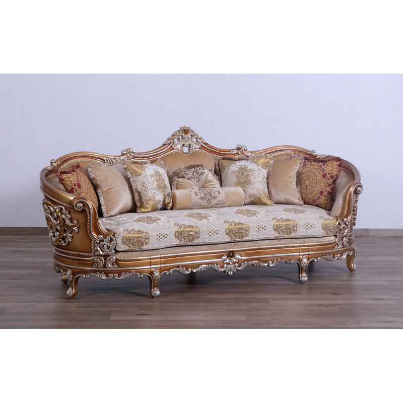 3 Piece Saint Germain Living Room Set, Gold/Beige/Light Brown