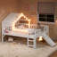 Lit mezzanine pleine grandeur avec glissade, lit maisonnette avec motifs en forme d'étoile en forme de lune et fenêtre, conception chic avec lumières à DEL, aucun sommier nécessaire