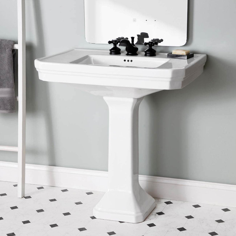 Lavabo sur pied 32 pouces - Perceuse à robinet 8 pouces - Blanc