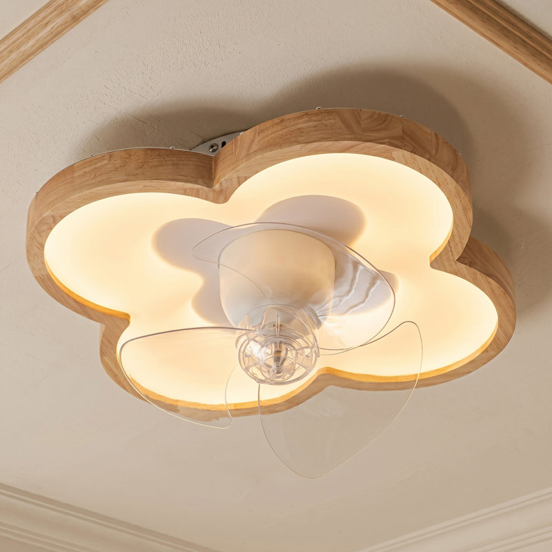 20 In. Wood Grain Led Flush Mount Ceiling Fan Light With Remote, 52w Dimmable, 3-speed Reversible Motor, 3000k/4000k/5000k Cct