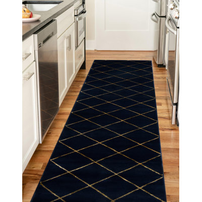 Contemporary Etowah Area Rug Navy Blue and Gold Colour