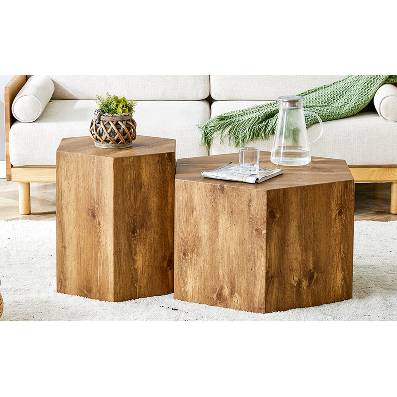 Modern Minimalist Set Of Two Hexagonal MDF Coffee Tables.Modern MDF Coffee Table, With Complex Texture Patterns, Style And Texture Coffee Table To Redefine Your Interior Decoration.
