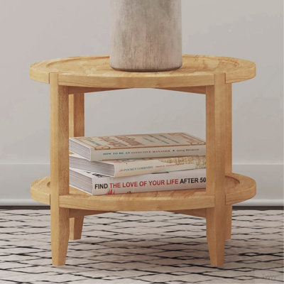 Table de bout ronde en bois avec tablette inférieure, brun érable