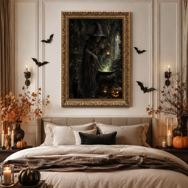 Toile squelettique sorcière verte, H 30 po x l 20 po