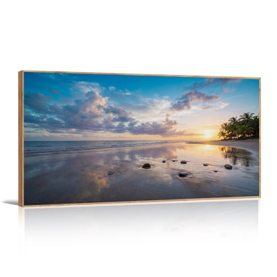 Sunset Over Tropical Beach With Palm Trees Canvas Wall Art