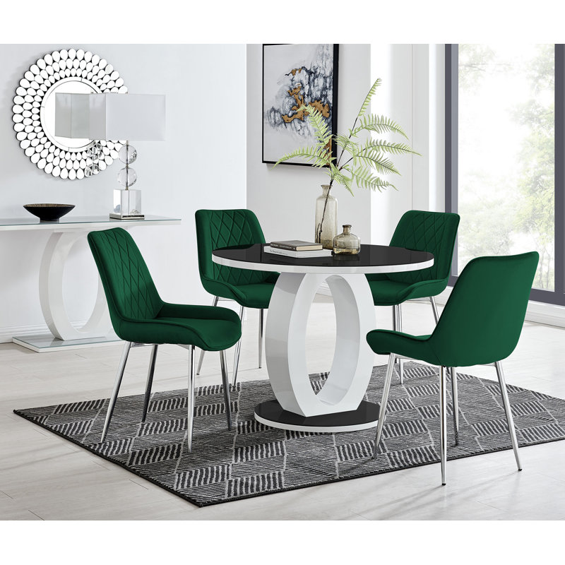 Ensemble de table de salle à manger 4 places Scottsmoor, Gris, Vert / argenté, H 29,5 po x L 47,2 po x l 47,2 po