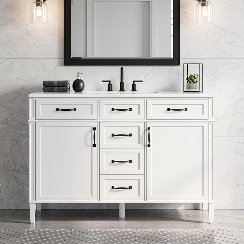 Ensemble de meuble-lavabo 48 po avec lavabo, 4 tiroirs, 2 tablettes et 2 portes, White