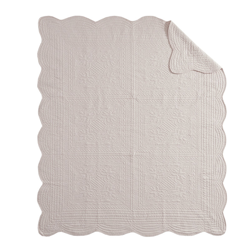 Journey Oversized Quilted Throw with Scalloped Edges, Blush