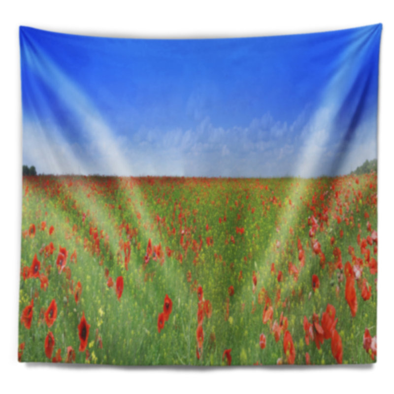 Tapisserie paysage paysage de coquelicots, H 78 po x l 92 po