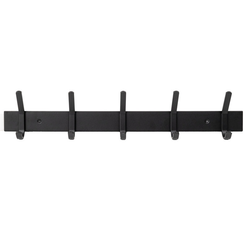 20.5 in. Matte Black 5-Hook Wall-Mounted Hookboard, 1.8" H x 20.5" W x 0.1" D