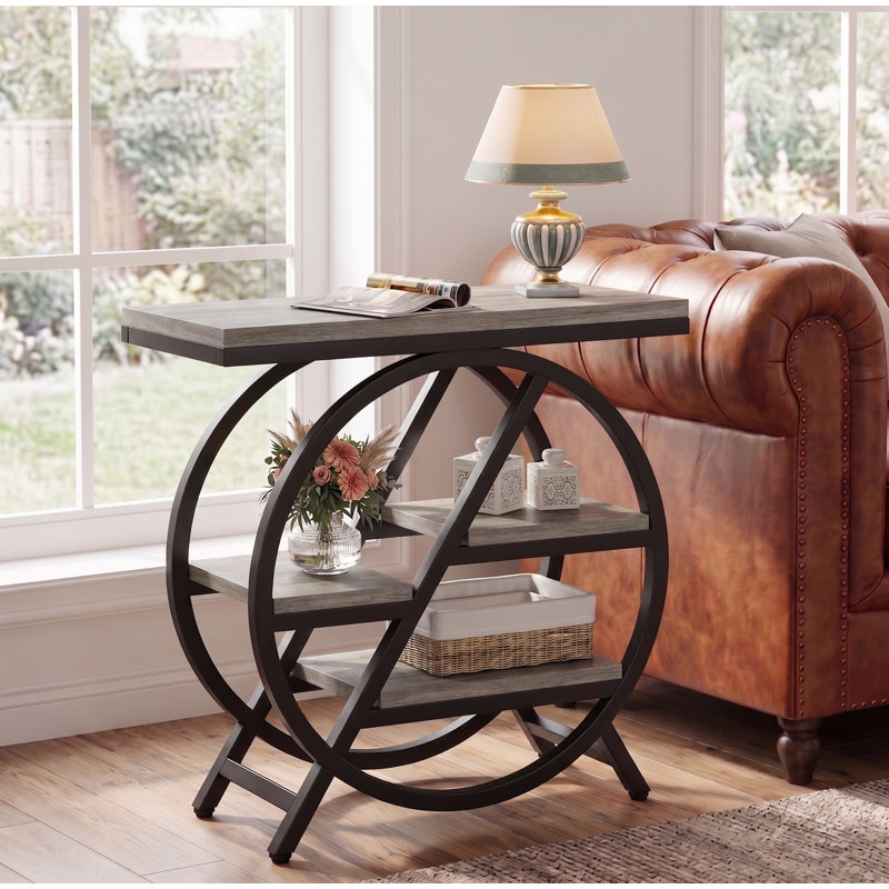 Zekira 25.59'' W 3-Shelf End Table, Gray/Black, Black