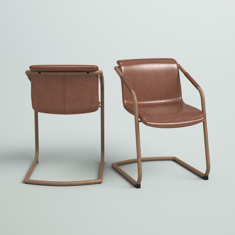 Nielsville 19'' H Faux Leather Upholstered Metal Armchair, Antique Cigar Brown