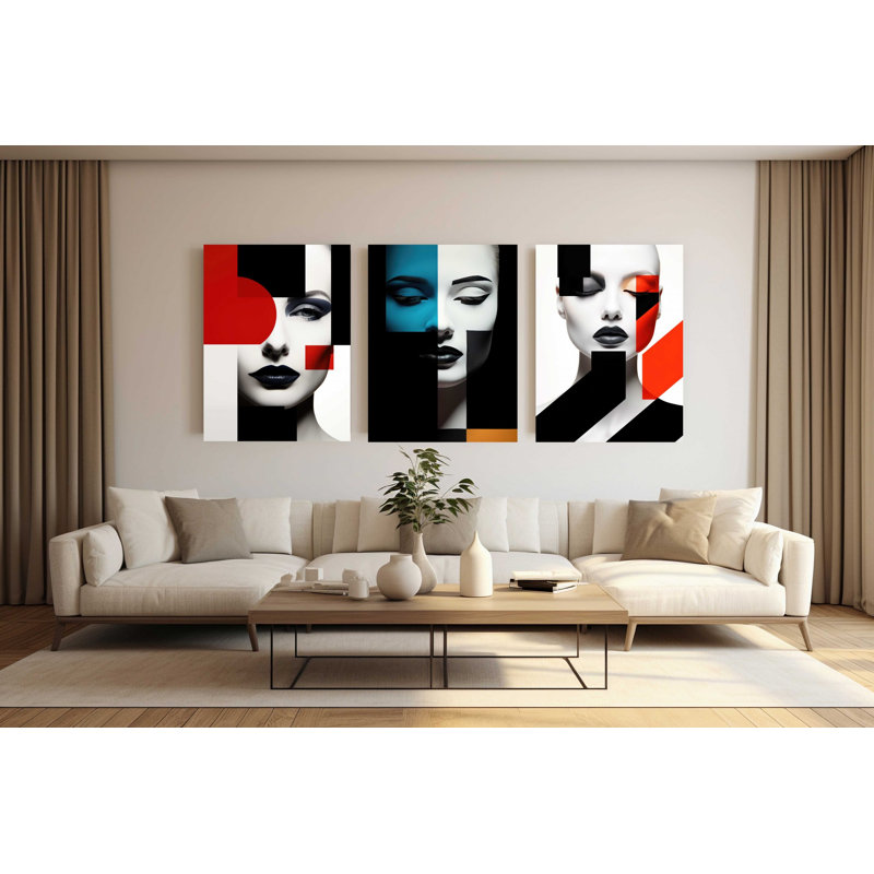 «Mosaic Woman», ensemble de 3 reproductions d'art sur acrylique, H 24 po x l 73 po x P 1 po