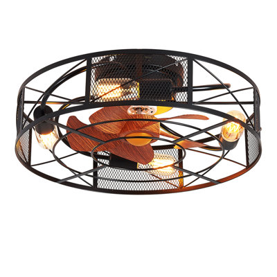 4-light Farmhouse Lantern Style Ceiling Fan With Light, Remote & Dimmable,6 Speed Settings And Timer, For Bedroom, Kitchen & Living Room(Bulb Included)