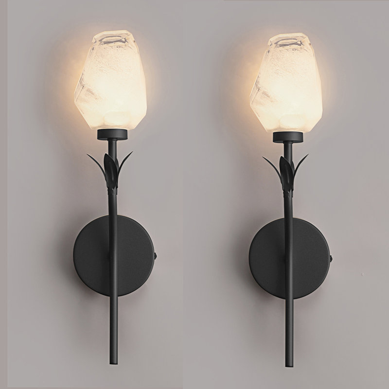 18.7'' Battery Operated Novelty Wall Mounted Sconce Light With Flower Shade, Armed Sconces Dimmable & Timing, Matte Black