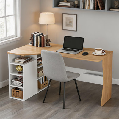 Bureau en coin en L avec tablettes de rangement à 3 niveaux pour petits espaces, bureau d'écriture pour bureau à domicile