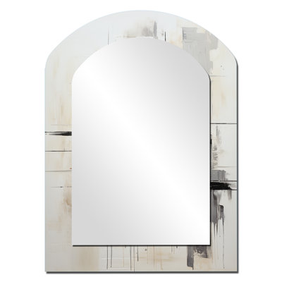 Minimalist Montage IV - Abstract Collages Asymmetrical Mirror, White Arch Unique Wall Mirror, Printed Metal Art