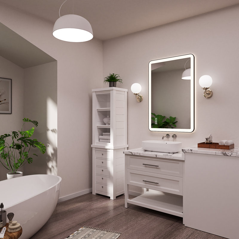 Natalin LED Wall Mirror, 32" x 24", Matte Black, Rectangle