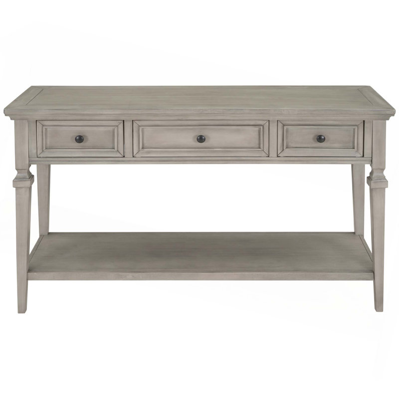 Console de style rétro classique avec 3 tiroirs supérieurs et tablette inférieure ouverte, Gray Wash