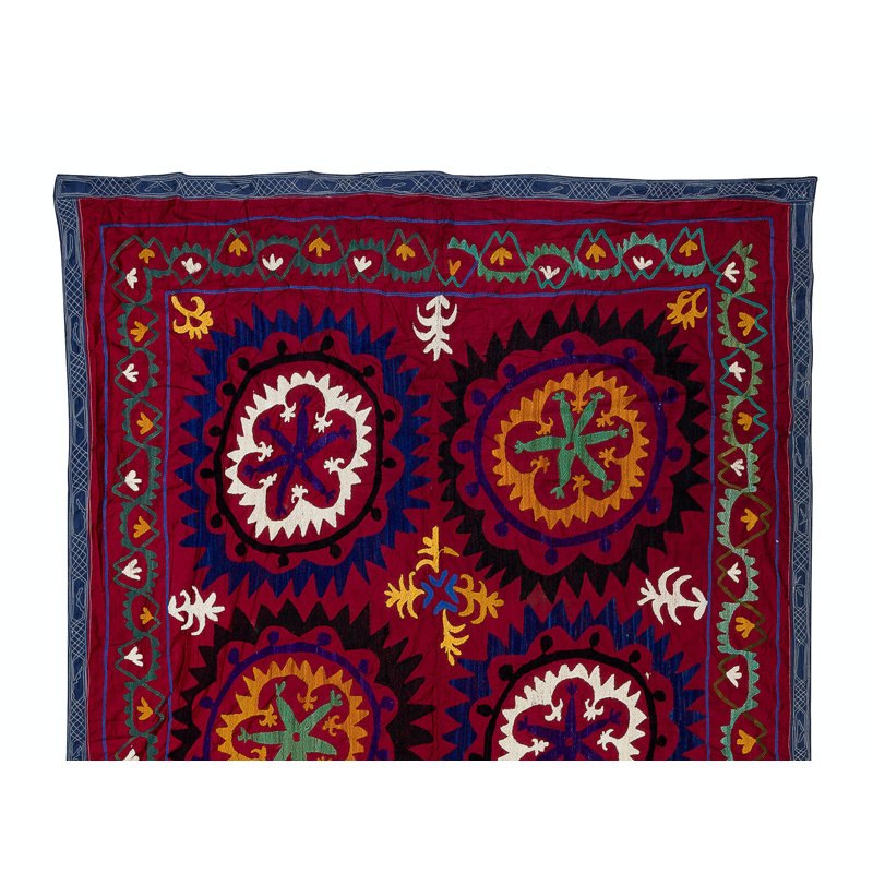 Housse de lit brodée à la main en soie 57 po x 83 po. Cadeau pour la maison. Suspension murale Suzani. Tapisserie