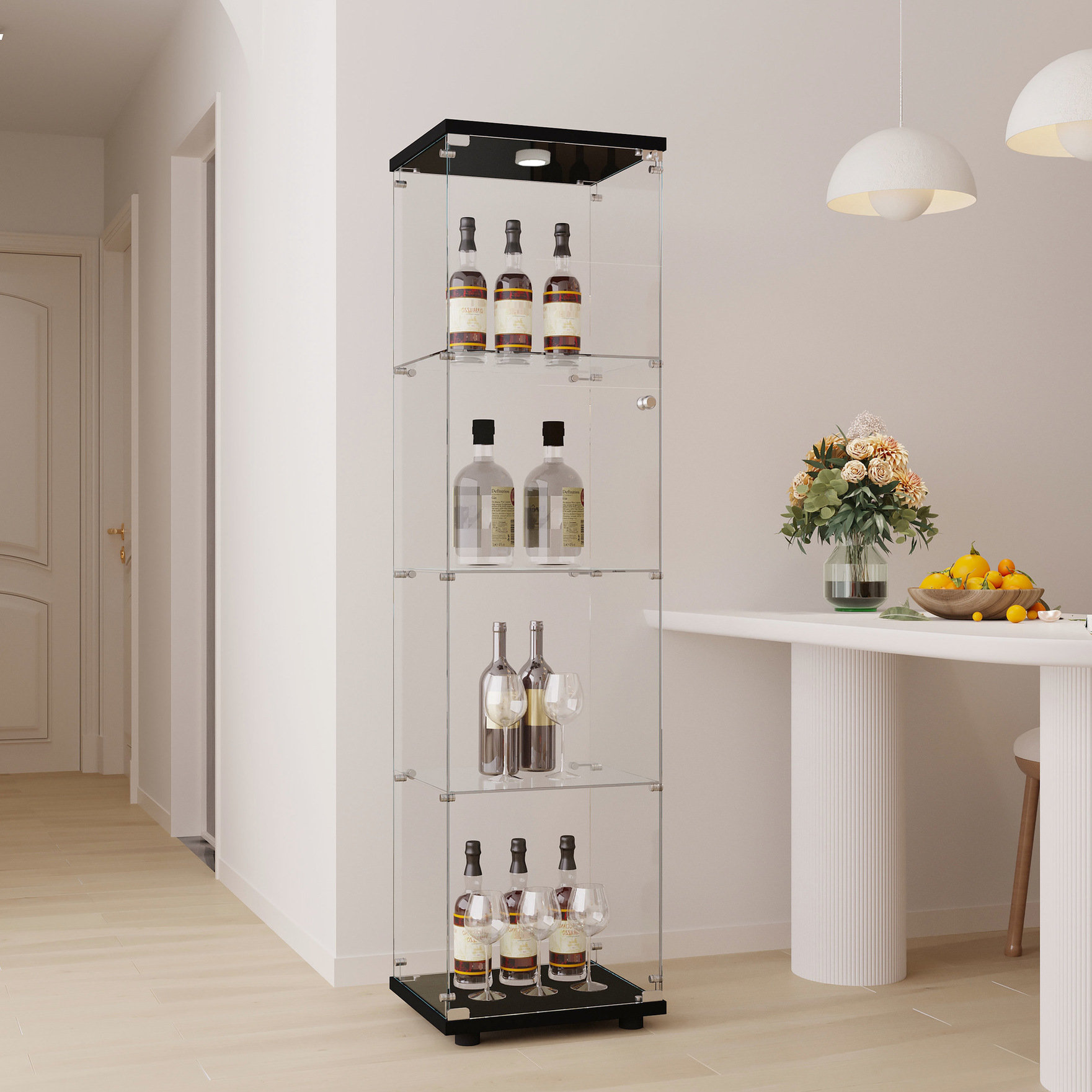 Ivy Bronx Tempered Glass Display Cabinet In White With Built-in Led ...