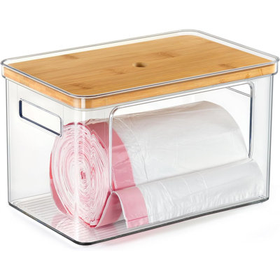 Stackable Storage With Bamboo Top For Kitchen Laundry Room Organization, Extra Large Trash Bag Garbage Bag Dispenser