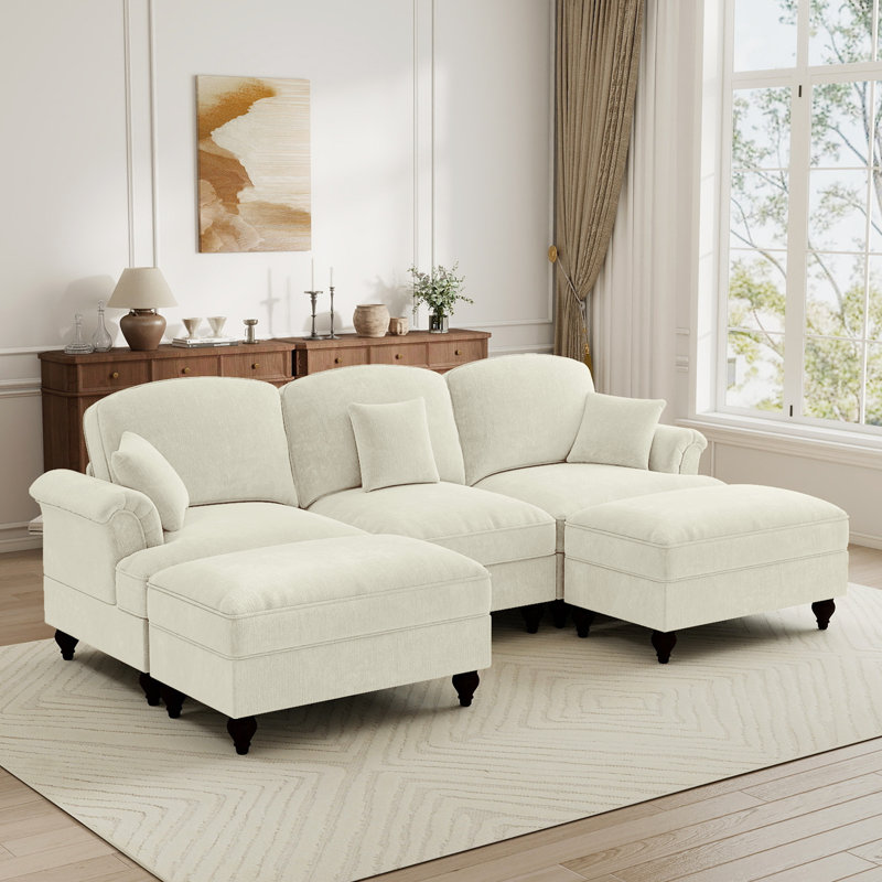 Sectionals Sofa, Living Room Set, U Shape Sofa, Chenille Fabric,  For Living Room, Beige Chenille