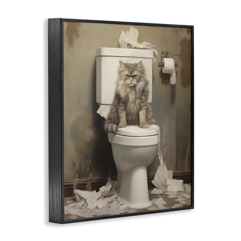 Giclée sur papier toilette Cat & Torn, design par Arlington Prints, H 14 po x l 11 po, Giclée encadrée noir minuit