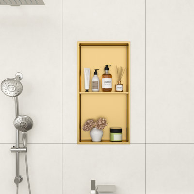 12" W x 24" H Rectangular Stainless Steel Wall Niche Double Shelf No Tile Need Recessed Bathroom Shower Niche