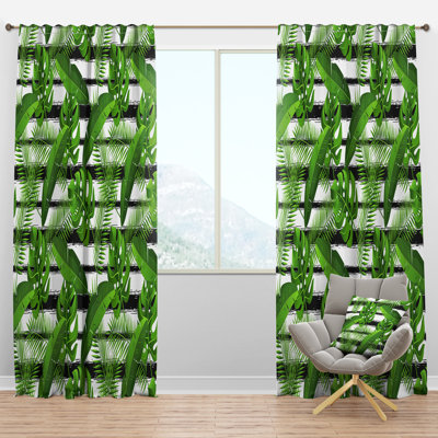 Pattern with Tropical Palm Leaves - Nature Curtain - Velvet Room darkening - 1 panel