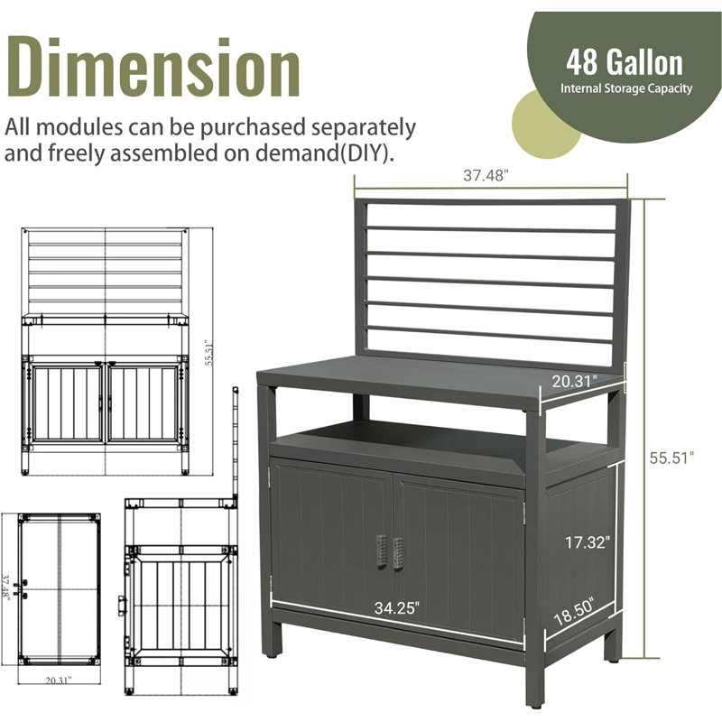 Îlot de cuisine extérieur avec rangement, îlot de rangement en aluminium avec fixation murale, armoire de rangement pour barbecue autoportante avec housse de protection