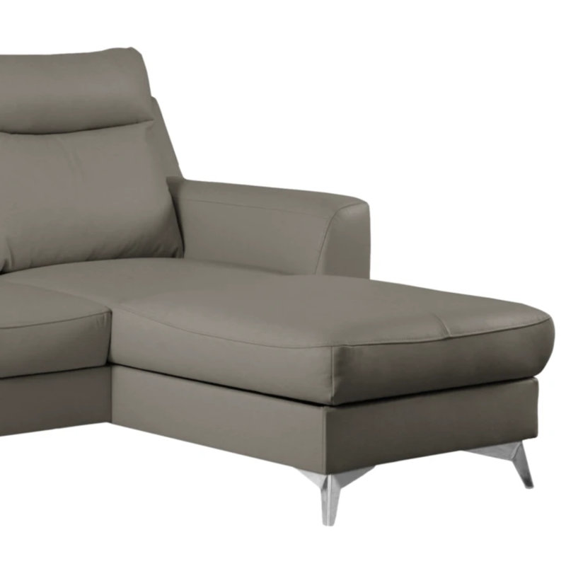 Canapé d'angle en cuir avec méridienne Emmie-Mae, Orienté à droite, Gris 