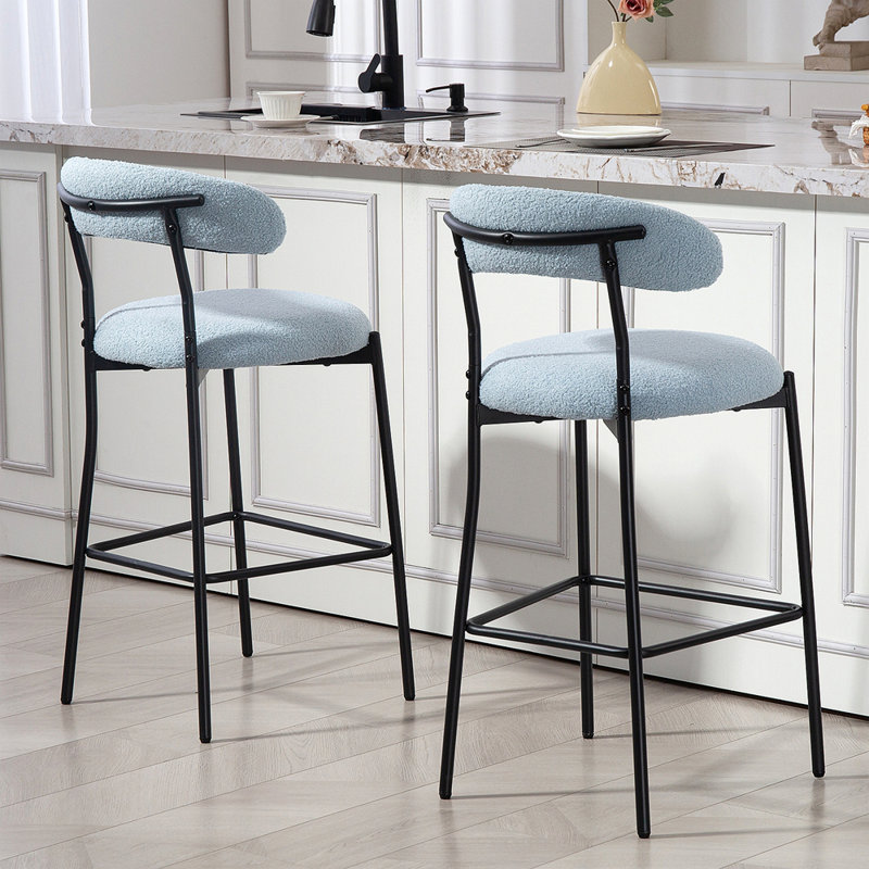 Tabouret de bar 26 po à hauteur de comptoir avec tabouret de bar en tissu avec base thermolaquée et repose-pieds, Bleu