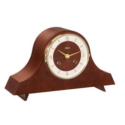 Analog Wood Mechanical Tabletop Clock with Alarm Dark Brown Wood