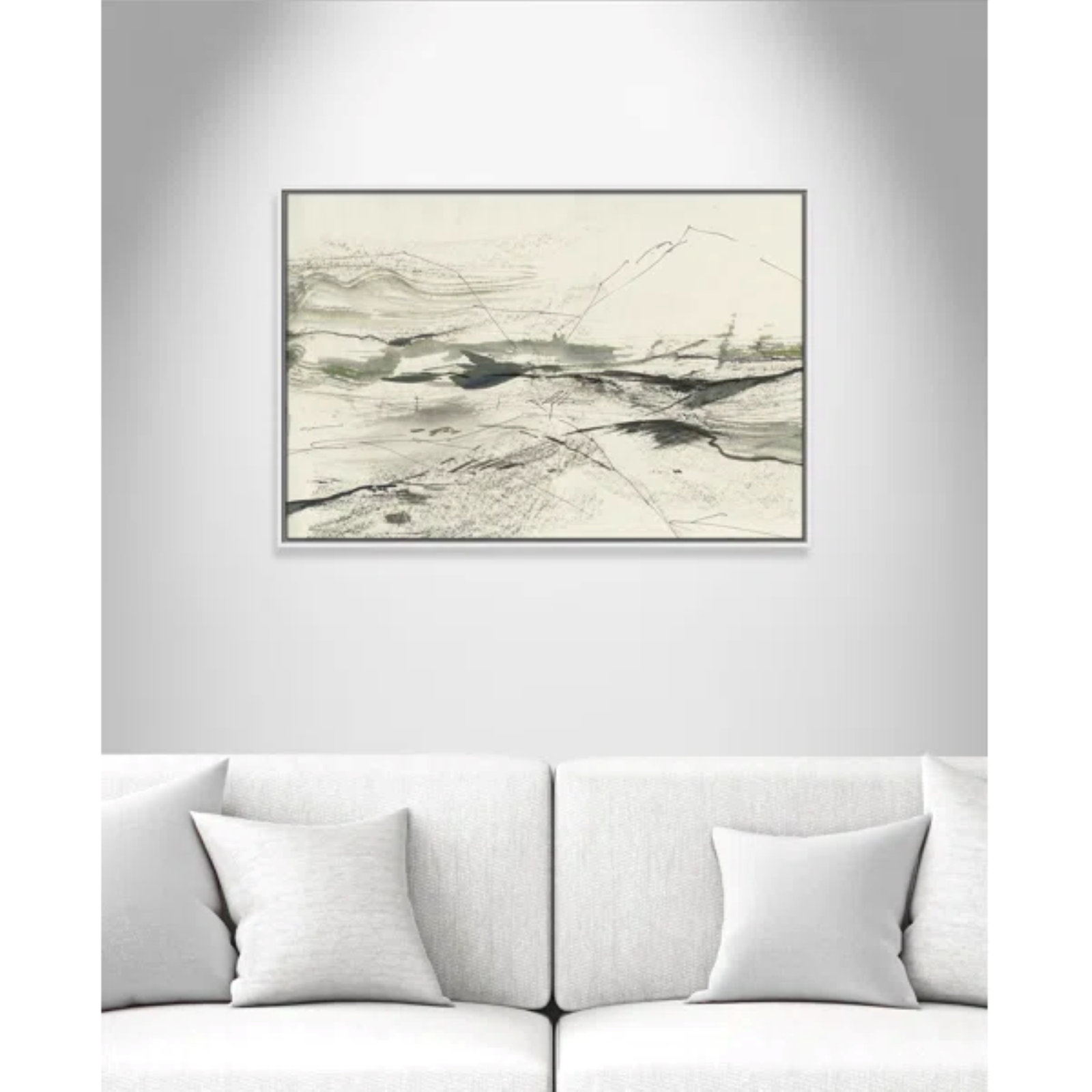 Green Sketches Print by PI Studio, 25.5" H x 37.5" W x 2" D, White Floater Framed, No Mat