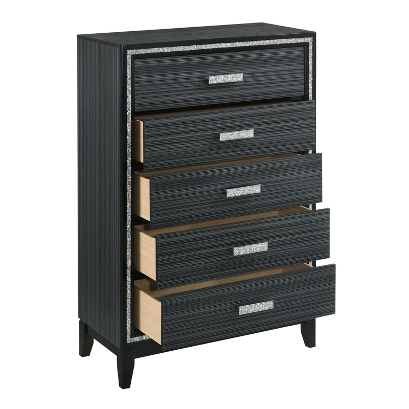 Commode 5 tiroirs Festus, Noir patiné