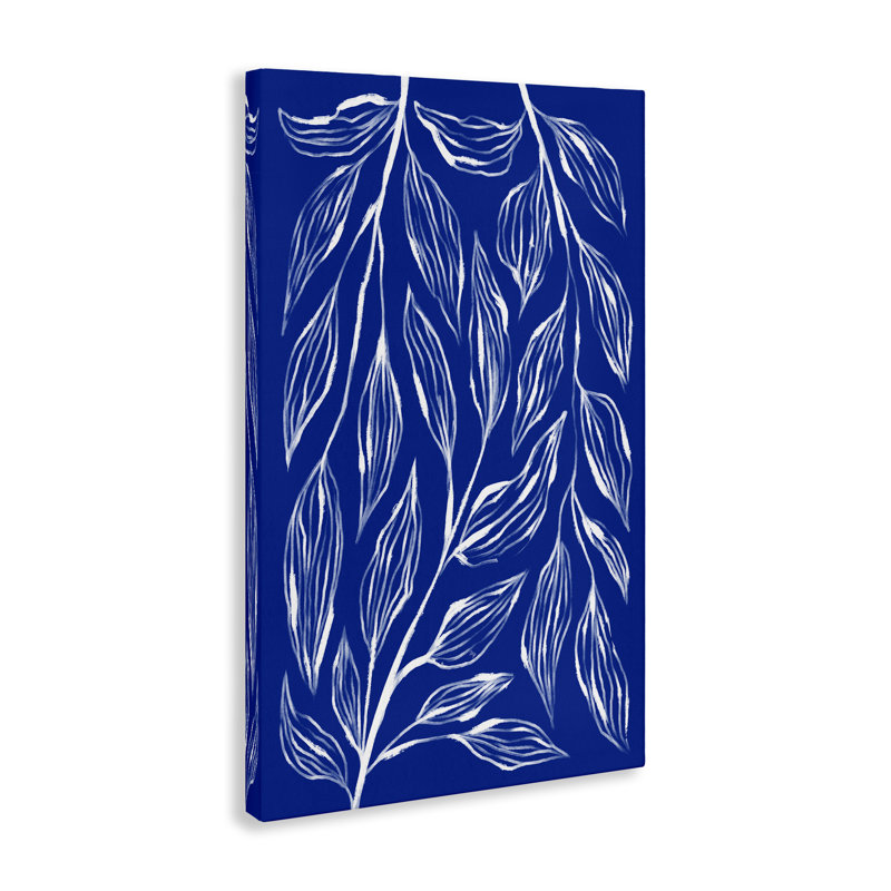 "Blue Leaves & Herbes", art mural sur toile par Martina Pavlova, H 36 po x l 24 po