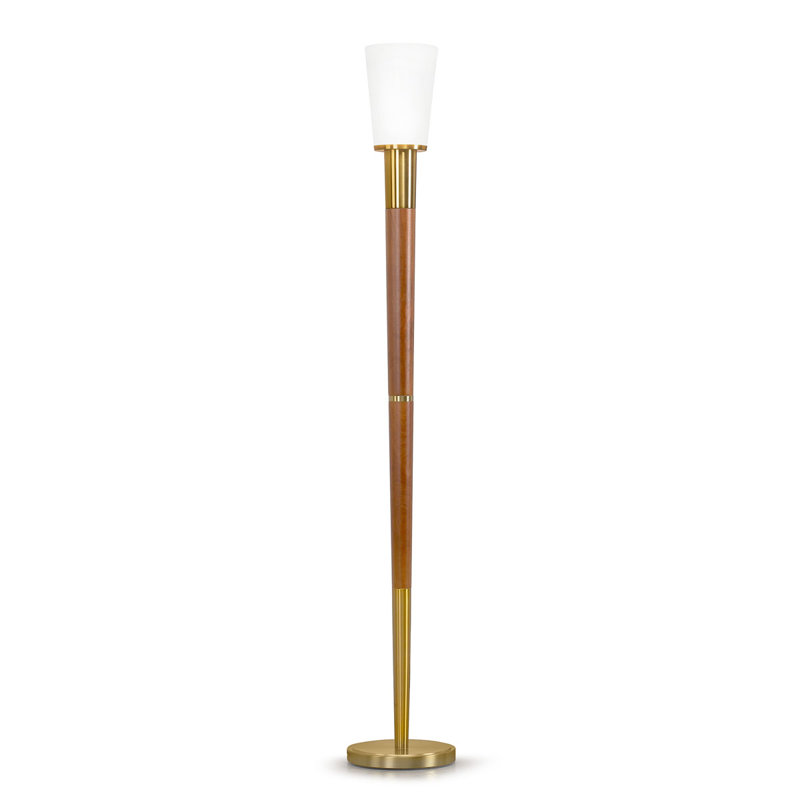 Lampe sur pied 73 po Vanover, Laiton brossé / Noyer