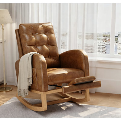 Fauteuil à bascule de 67,5 cm de large avec repose-pieds en bois massif