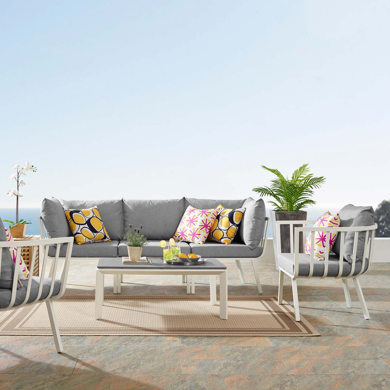 Riverside 4-Person Patio Seating Group, White Frame/Gray Cushion
