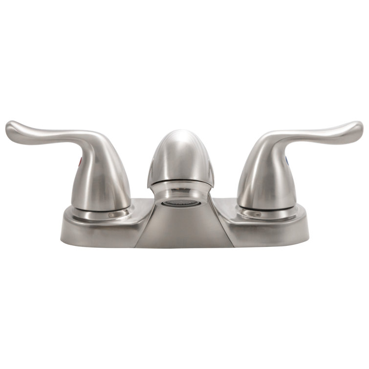 FlowCurve 4 in. Centerset 2-Handle Low-Arc Bathroom Faucet with Drain Kit Included in Brushed Nickel