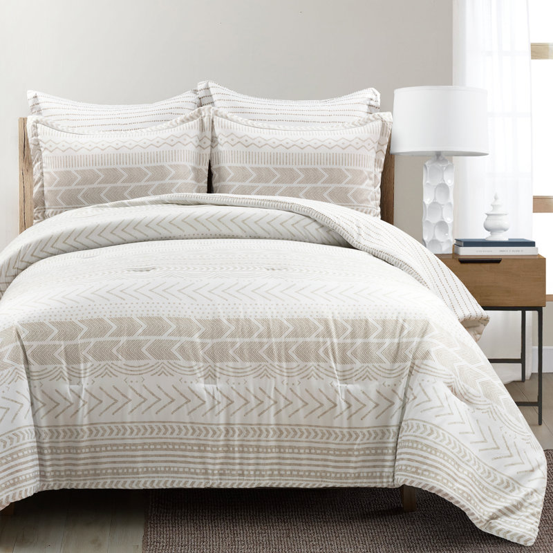 Ensemble d'édredon réversible en microfibre 5 pièces Hygge Geo, King Comforter + 4 Euro Shams, Taupe
