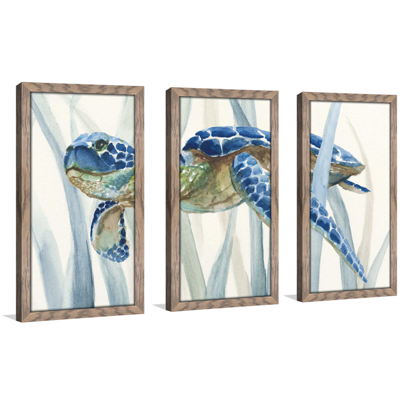 «Turtle In Seagrass II», reproduction de 3 pièces sur acrylique par Nan, L 52,5 po x H 33,5 po x P 1 po