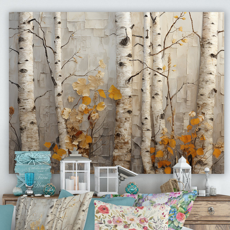 Élégance de bouleau d'automne - art mural grand arbre, Toile tendue, H 24 po x l 32 po x P 1 po